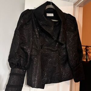 Badgley Mischka Black Fitted Blazer with Textured Sheen